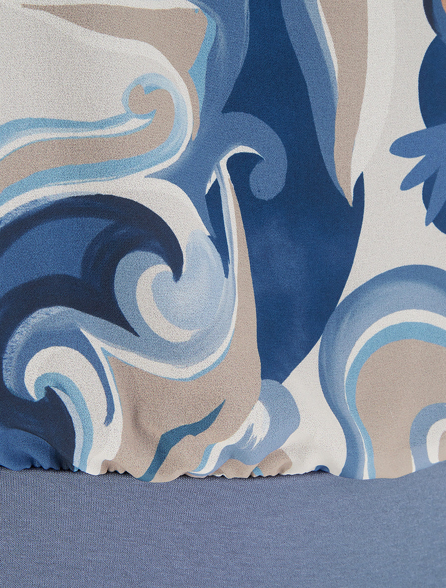 Top droit manches courtes imprimé arabesque - Bleu foncé - 3