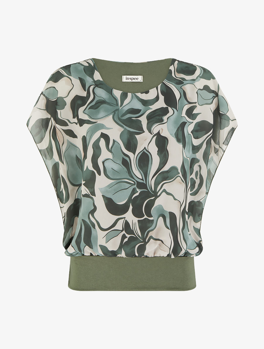 Top droit manches courtes imprimé floral - Kaki - 1