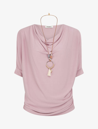 Top fluide à col bénitier - Vieux rose - 1