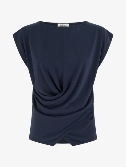 Top ajusté sans manches effet drapé - Marine - 1