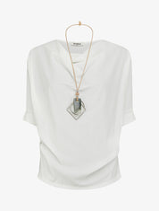 Top manches courtes effet lin à col bénitier - Blanc - 1