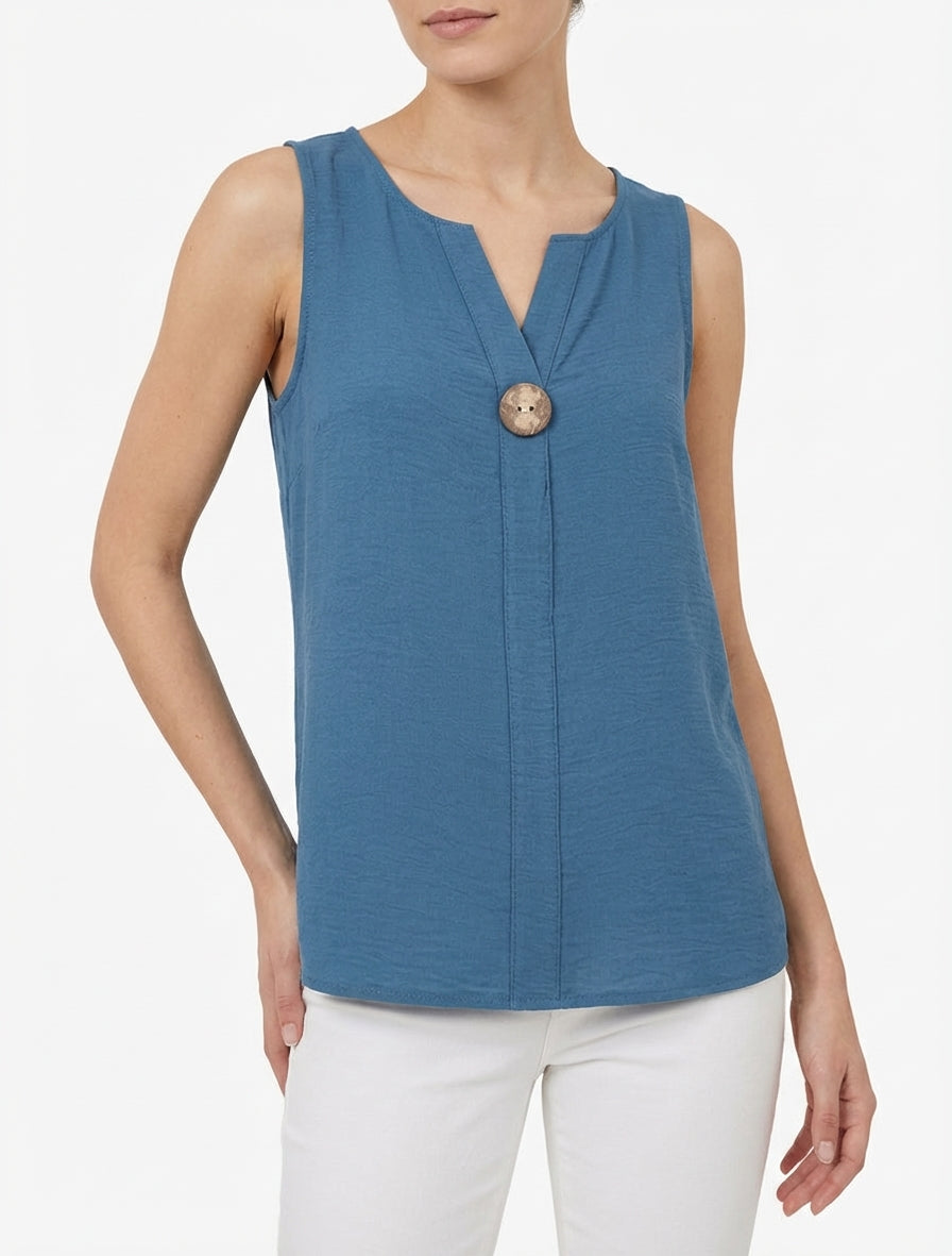 Mouwloze top met knopen aan de rechterkant - Donkerblauw