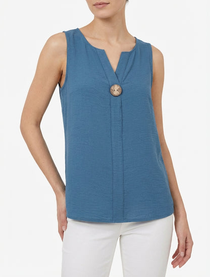 Mouwloze top met knopen aan de rechterkant - Donkerblauw