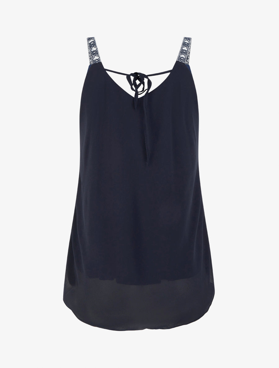 Caraco en voile à bretelles motif coeur - Marine - 2