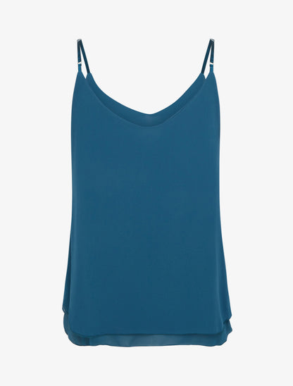 Caraco uni en voile superposé - Bleu canard - 2