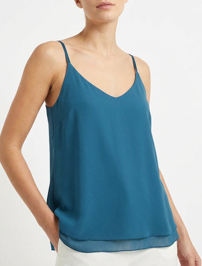 Effen caraco van dubbele voile - Eendenblauw
