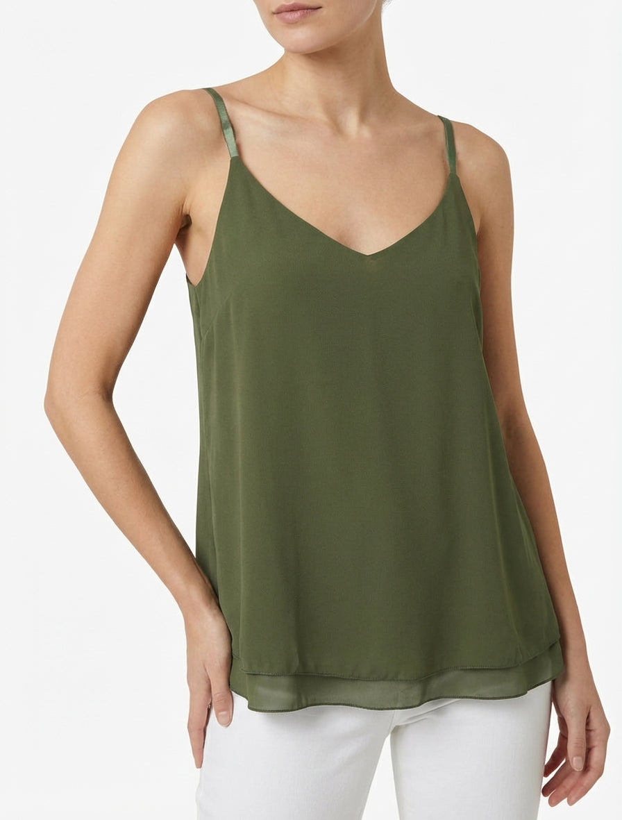 Effen caraco van dubbele voile - Kaki