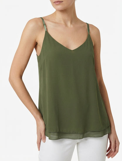 Effen caraco van dubbele voile - Kaki