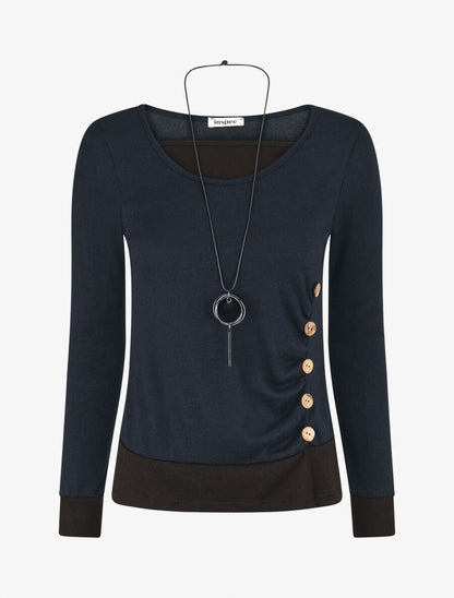 Pull fin effet superposé - Marine/noir - 1