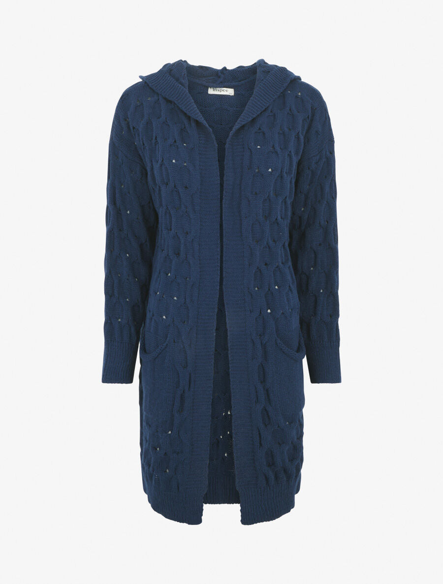 Gilet ouvert uni et torsadé - Marine - 4