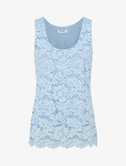 Top sans manches en dentelle à col U - Bleu ciel - 1