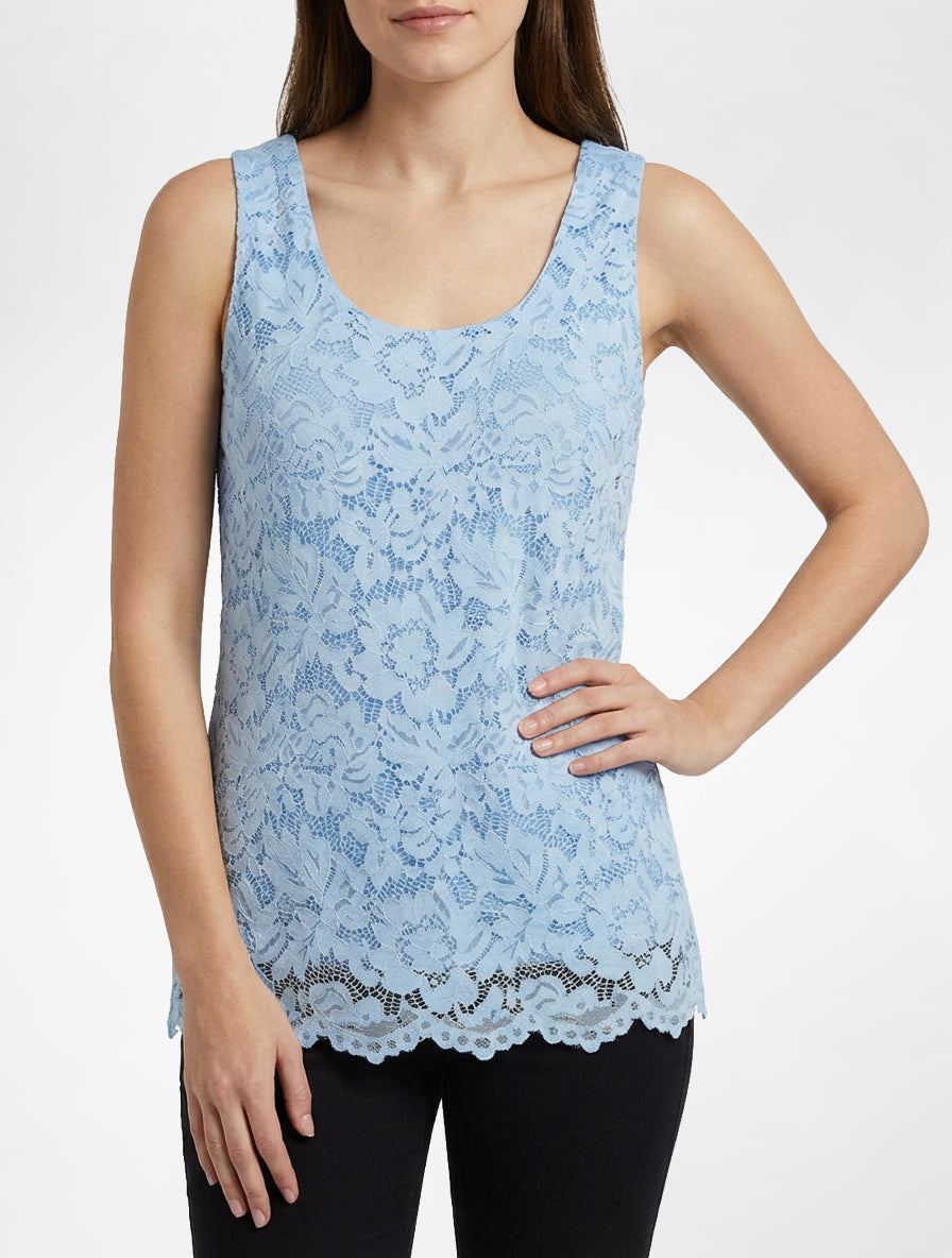 Mouwloos kanten top met U-hals - Lichtblauw