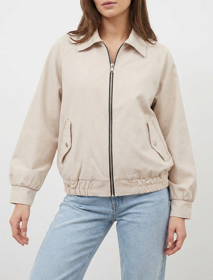 Ruimvallend jack met ritssluiting en elastische boorden - Beige