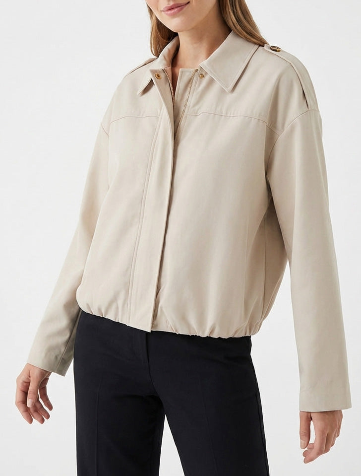 Effen vloeiende jas met rits. - Beige