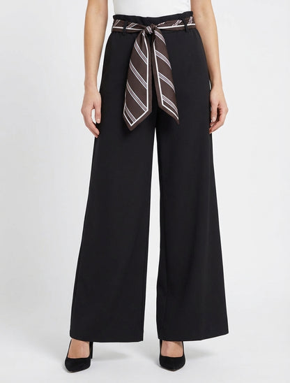 Wijde broek met sjaalstijl riem - Zwart