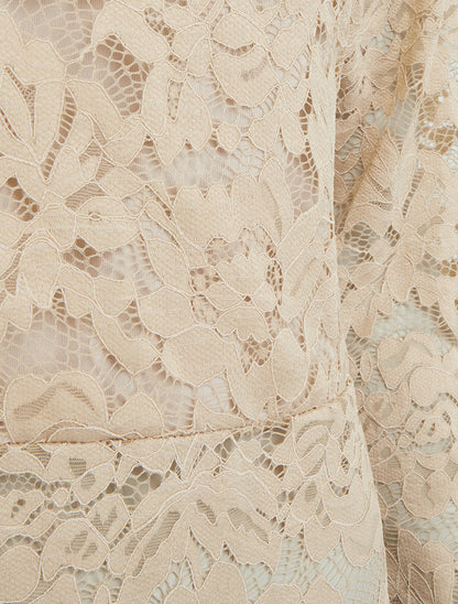 Body en dentelle manches longues - Beige - 3