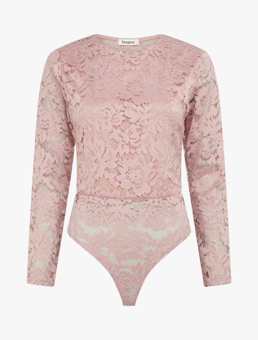 Body en dentelle manches longues - Vieux rose - 1