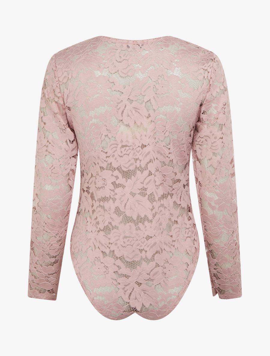 Body en dentelle manches longues - Vieux rose - 2