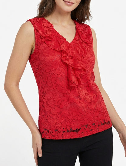 Mouwloos kanten top - Rood