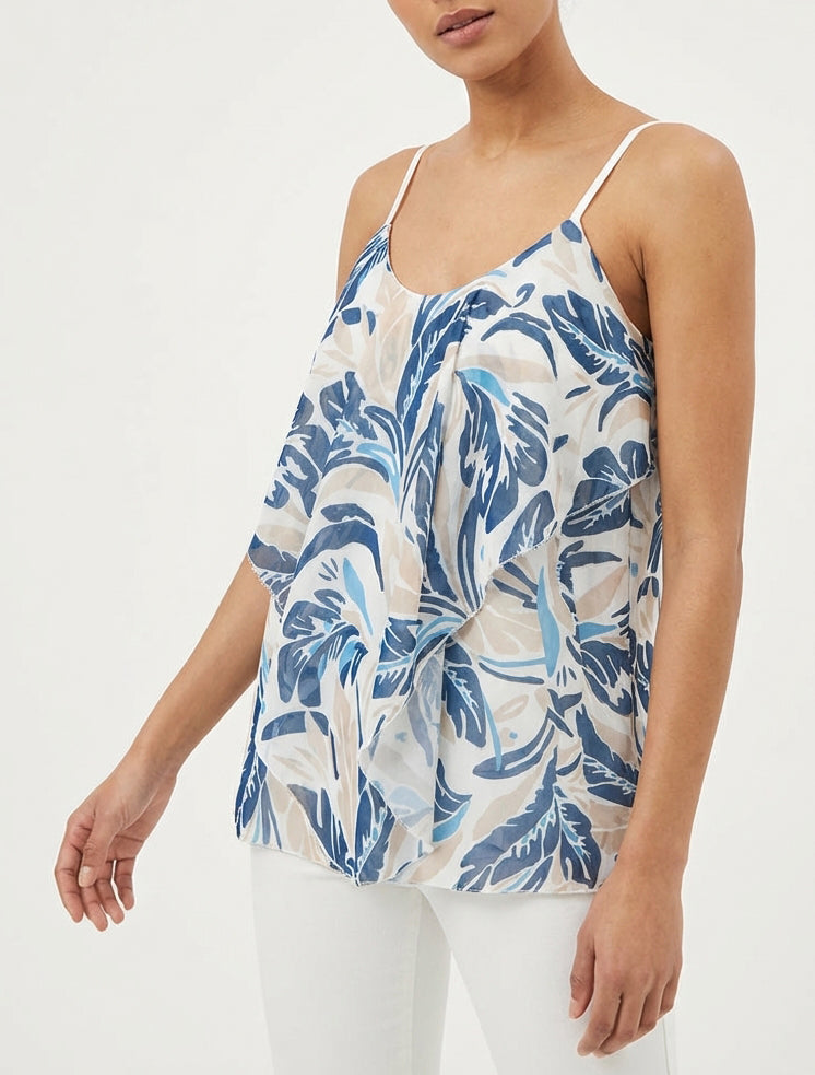 Blouse met ruches en bladenprint - Marine