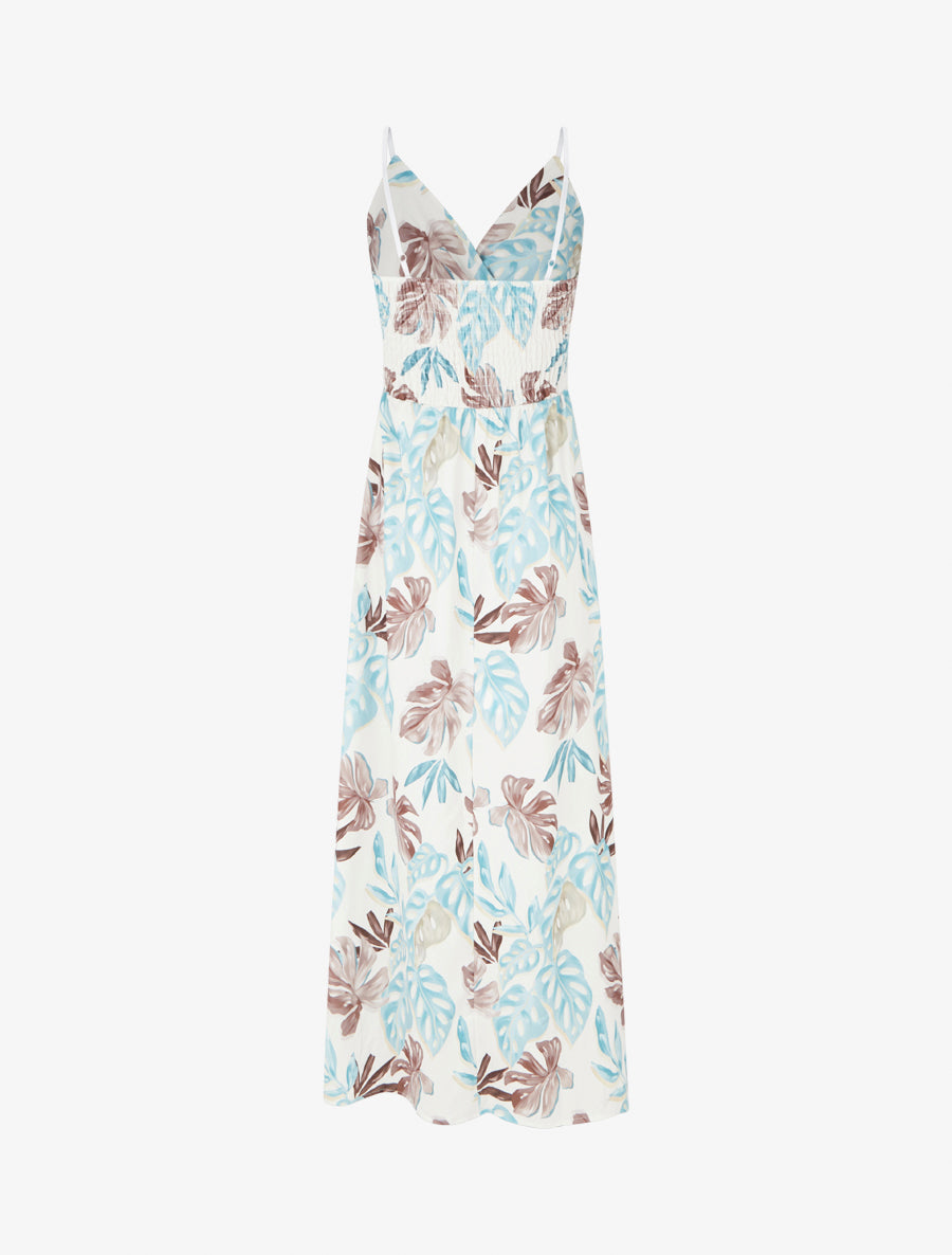 Robe longue à fines bretelles imprimé tropical - Bleu clair - 2