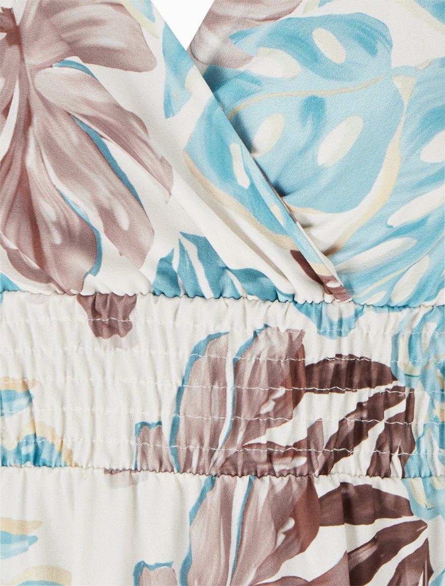 Robe longue à fines bretelles imprimé tropical - Bleu clair - 3