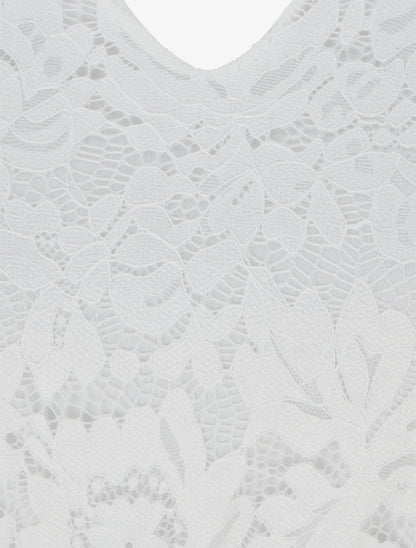 Robe longue à dentelle et imprimé feuilles - Beige - 3