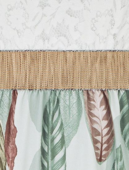 Robe longue à dentelle et imprimé feuilles - Vert amande - 3