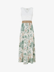 Robe longue à dentelle et imprimé floral - Kaki clair - 1