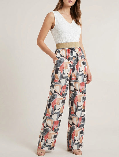 Kanten combinatie met fantasieprint - Zwart