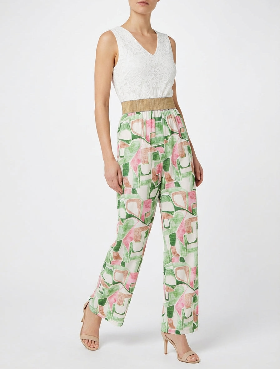 Kanten combinatie met fantasieprint - Groen