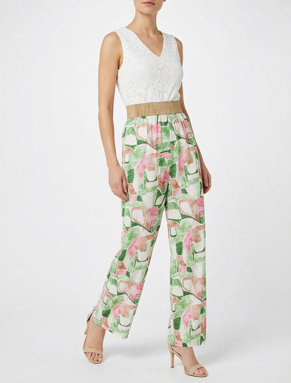Kanten combinatie met fantasieprint - Groen