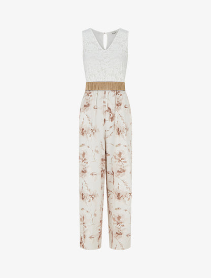 Combinaison à dentelle et imprimé floral - Beige - 1