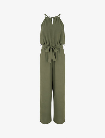 Combinaison ajourée à taille élastiquée - Kaki - 1