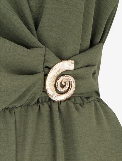 Combinaison unie à empiècement bijou escargot - Kaki - 3