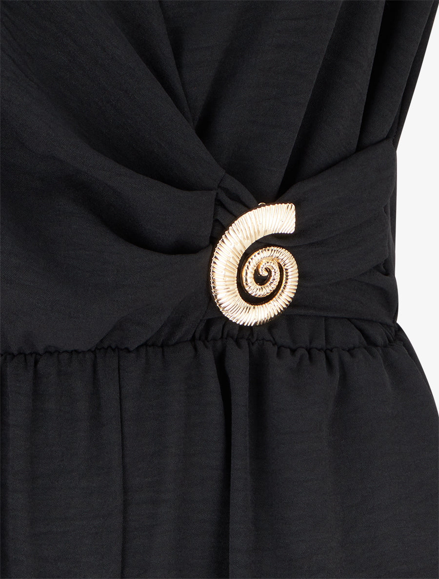 Combinaison unie à empiècement bijou escargot - Noir - 3