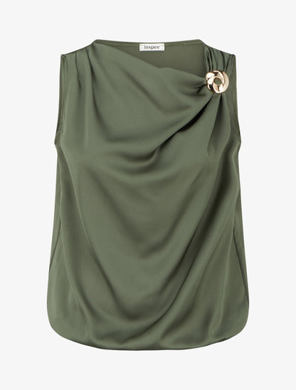 Top boule satiné à bijou métallique - Kaki - 1