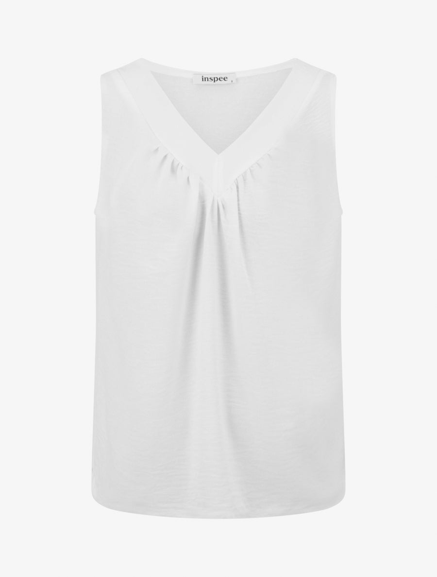 Top uni sans manches à col V - Blanc - 1
