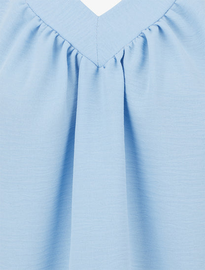 Top uni sans manches à col V - Bleu ciel - 3