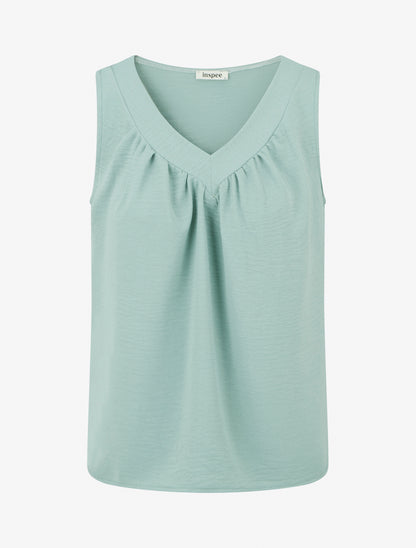 Top uni sans manches à col V - Vert d&