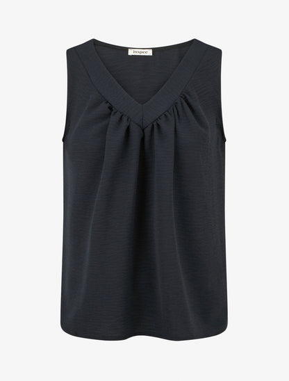 Top uni sans manches à col V - Bleu nuit - 1