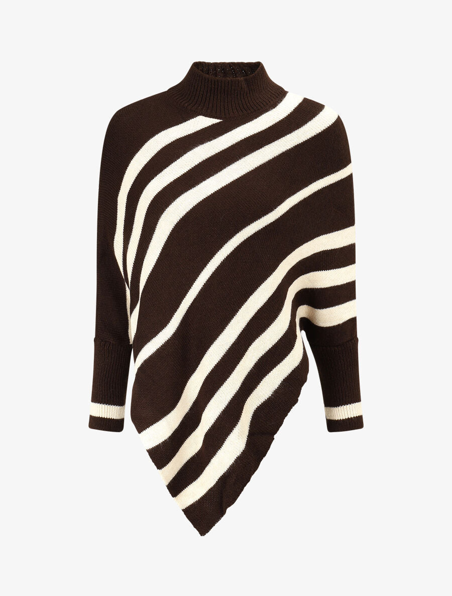Poncho en maille rayé - Marron - 4