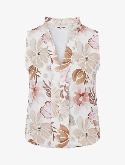 Top sans manches imprimé fleuri - Marron - 1