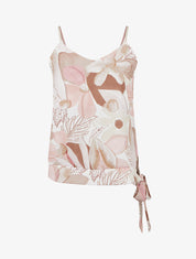 Caraco satiné imprimé floral à noeud - Beige - 1