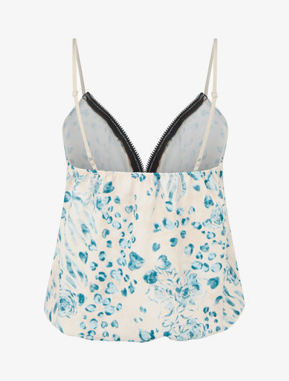 Caraco boule à zip et imprimé léopard fleuri - Bleu canard - 2