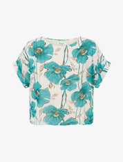 Top boule manches courtes à imprimé floral - Turquoise - 1
