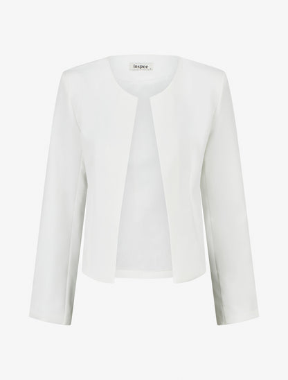 Veste droite à col rond et épaulettes - Blanc - 1