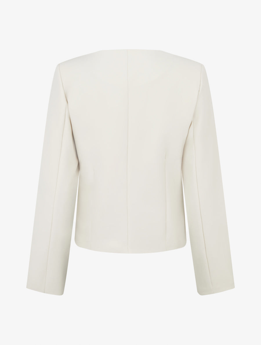 Veste droite à col rond et épaulettes - Beige clair - 2