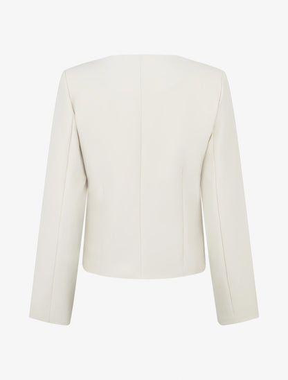 Veste droite à col rond et épaulettes - Beige clair - 2