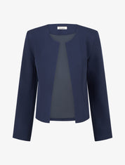 Veste droite à col rond et épaulettes - Marine - 1